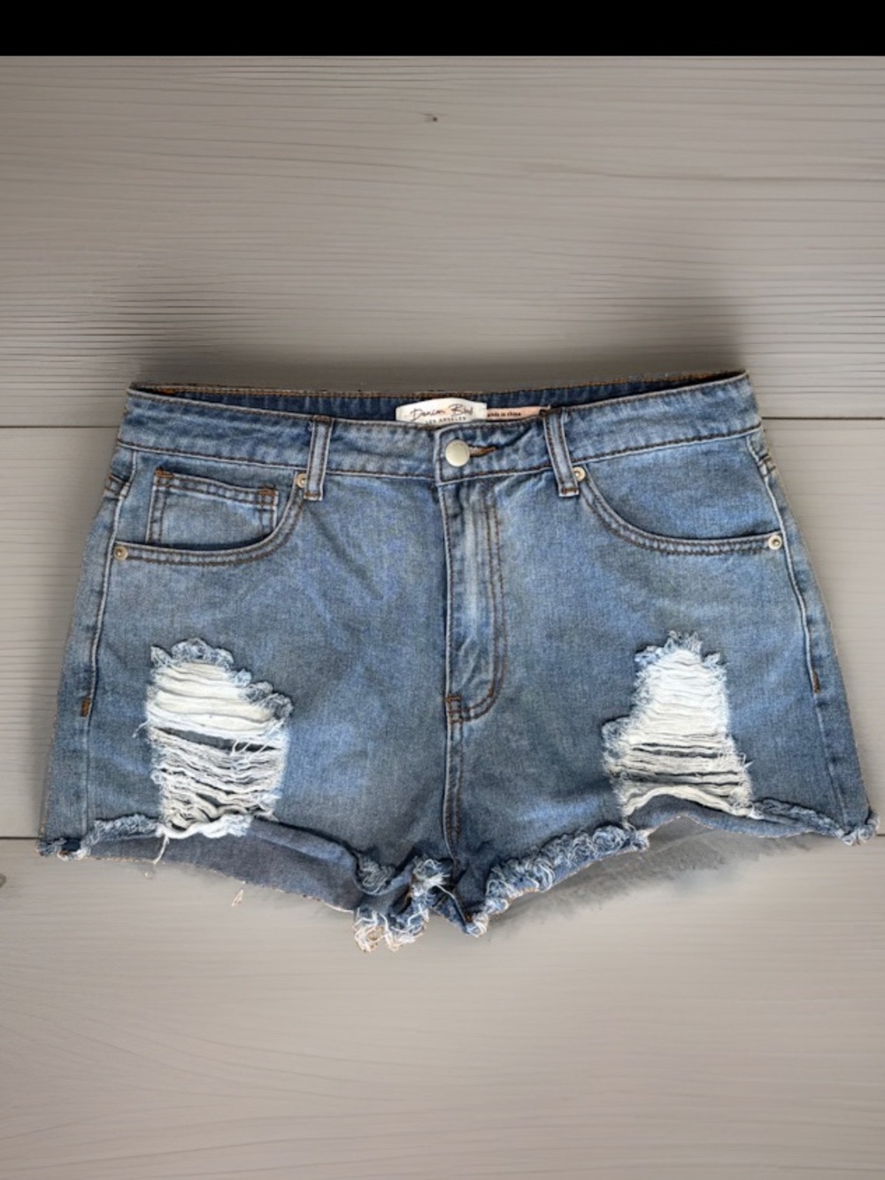 Denim Blvd Los Angeles Distressed Cut Off Denim Shorts Blue Mid Rise L
